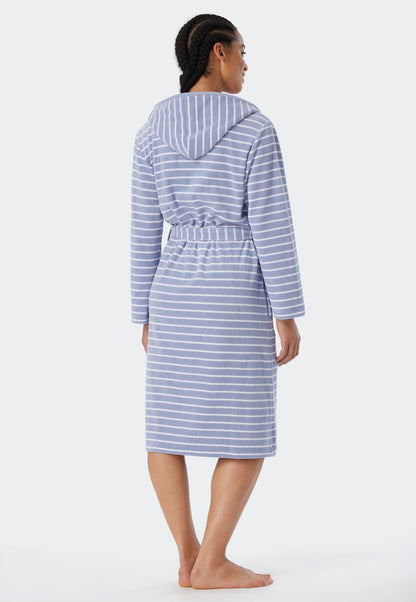 181535-200 Schiesser Light terry cloth bathrobe striped gray - Feather Terry
