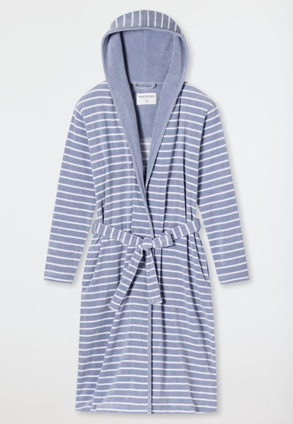181535-200 Schiesser Light terry cloth bathrobe striped gray - Feather Terry
