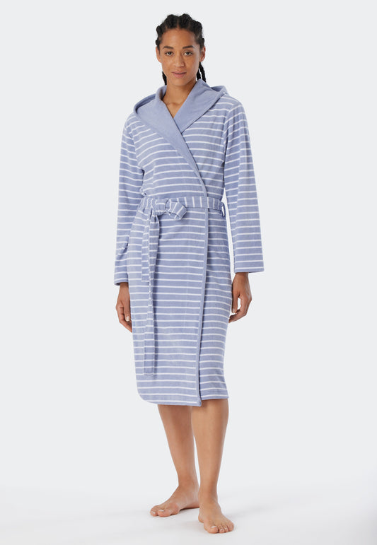 181535-200 Schiesser Light terry cloth bathrobe striped gray - Feather Terry