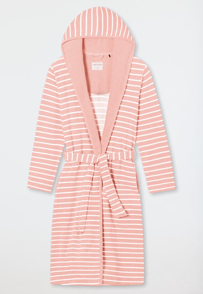 181535-506 Schiesser Light terry cloth bathrobe rose striped - Feather Terry