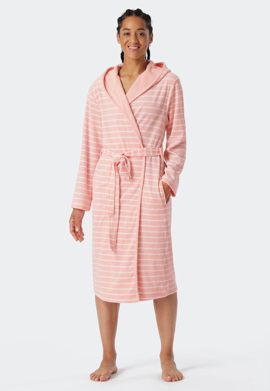 181535-506 Schiesser Light terry cloth bathrobe rose striped - Feather Terry