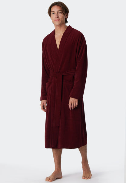 181536-502 Schiesser Light terry cloth bathrobe burgundy - Feather Terry