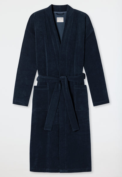 181536-803 Light terry cloth bathrobe dark blue - Feather Terry