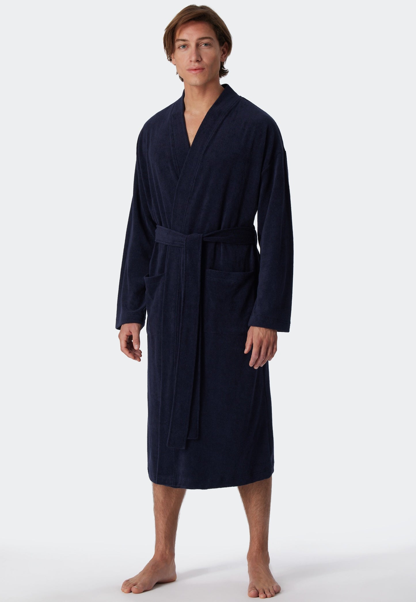 181536-803 Light terry cloth bathrobe dark blue - Feather Terry