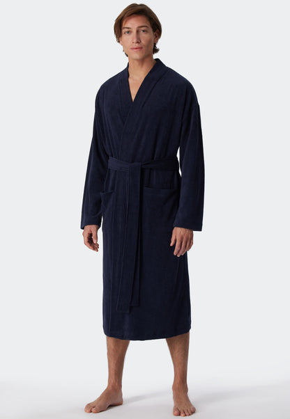 181536-803 Light terry cloth bathrobe dark blue - Feather Terry