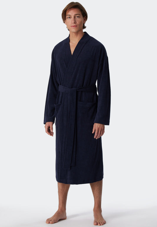 181536-803 Light terry cloth bathrobe dark blue - Feather Terry