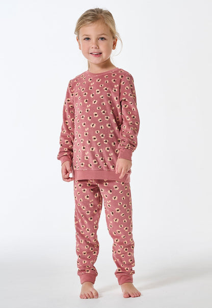 Schiesser Long pyjamas terry towelling animal print dusky pink - Kids Nightwear