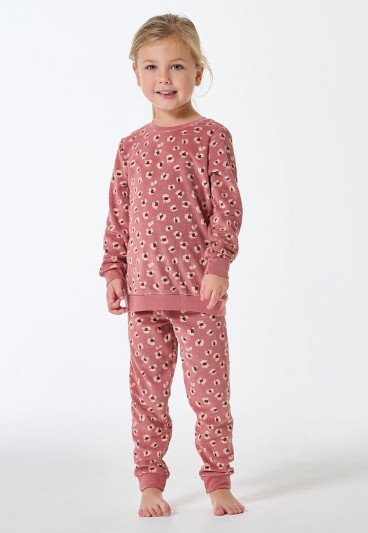 Schiesser Long pyjamas terry towelling animal print dusky pink - Kids Nightwear