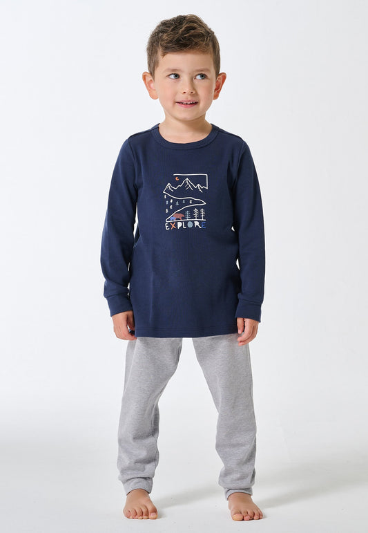 Schiesser Pyjamas long interlock cuffs gray mottled - Kids Nightwear