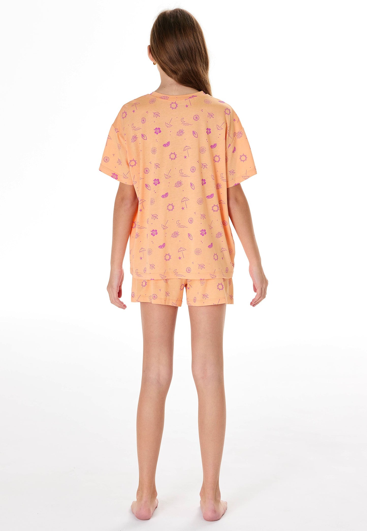 Pijamas curtos Schiesser verão pêssego-laranja - Roupa de Noite para Adolescentes