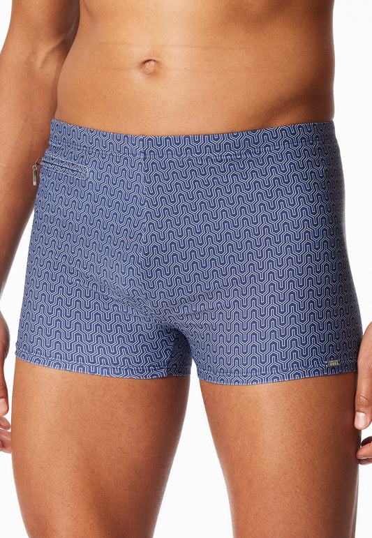 Schiesser Swimming trunks with zipper pocket jersey navy patterned - Aqua