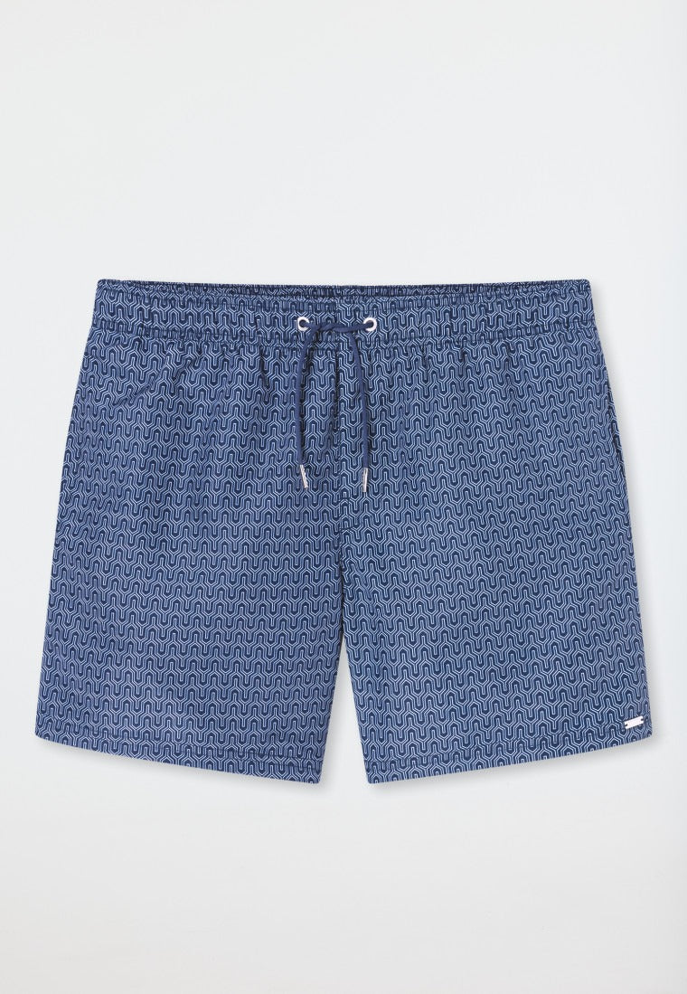 Schiesser Swim trunks woven fabric navy patterned - Aqua
