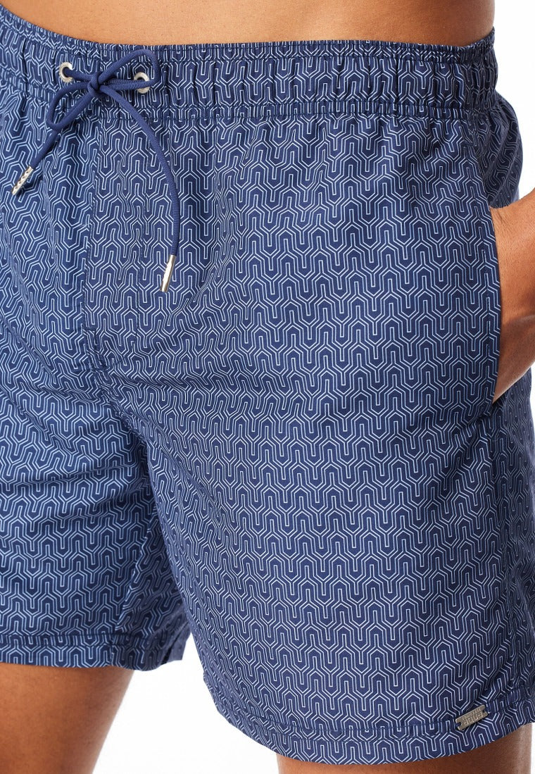 Schiesser Swim trunks woven fabric navy patterned - Aqua