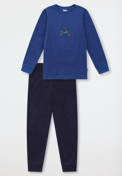 Schiesser Long pyjamas terry towelling cuffs fox blue - Kids Nightwear