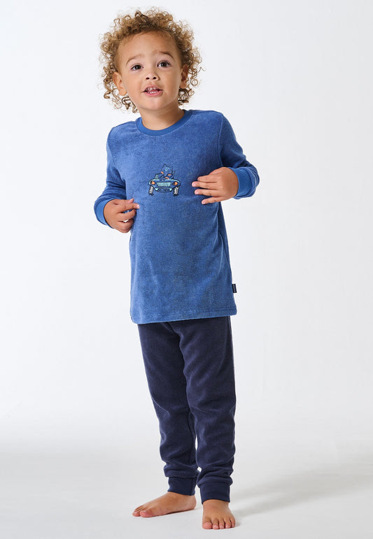Schiesser Long pyjamas terry towelling cuffs fox blue - Kids Nightwear
