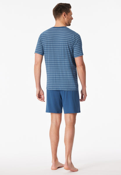 Pigiama corto Schiesser a righe blu atlantico - Long Life Soft