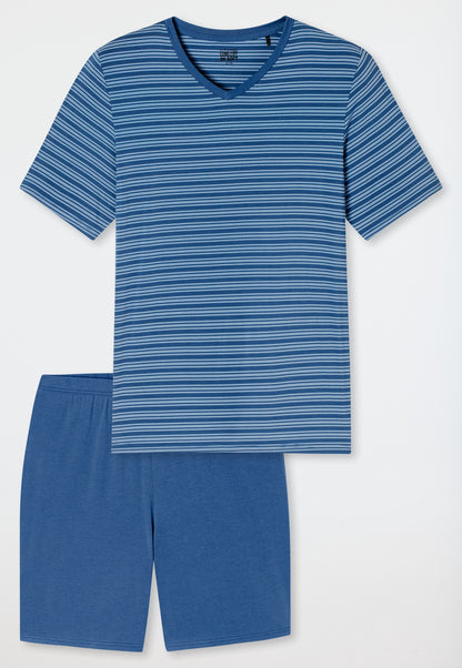 Pigiama corto Schiesser a righe blu atlantico - Long Life Soft