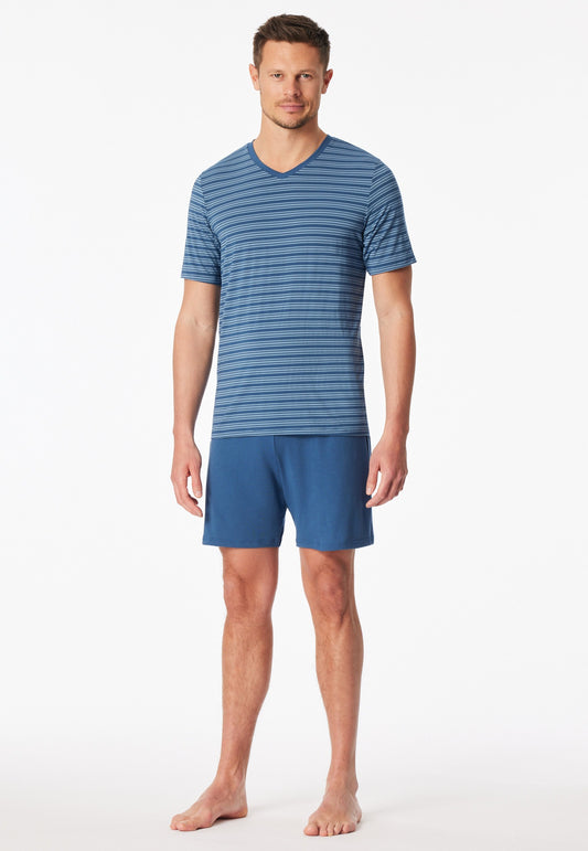 Schiesser Short pyjamas striping atlantic blue - Long Life Soft