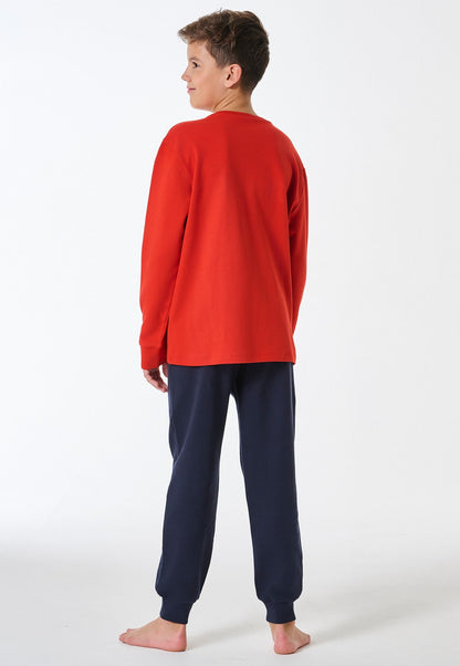 Schiesser Pyjamas long sweatware cuffs red - Teens Nightwear