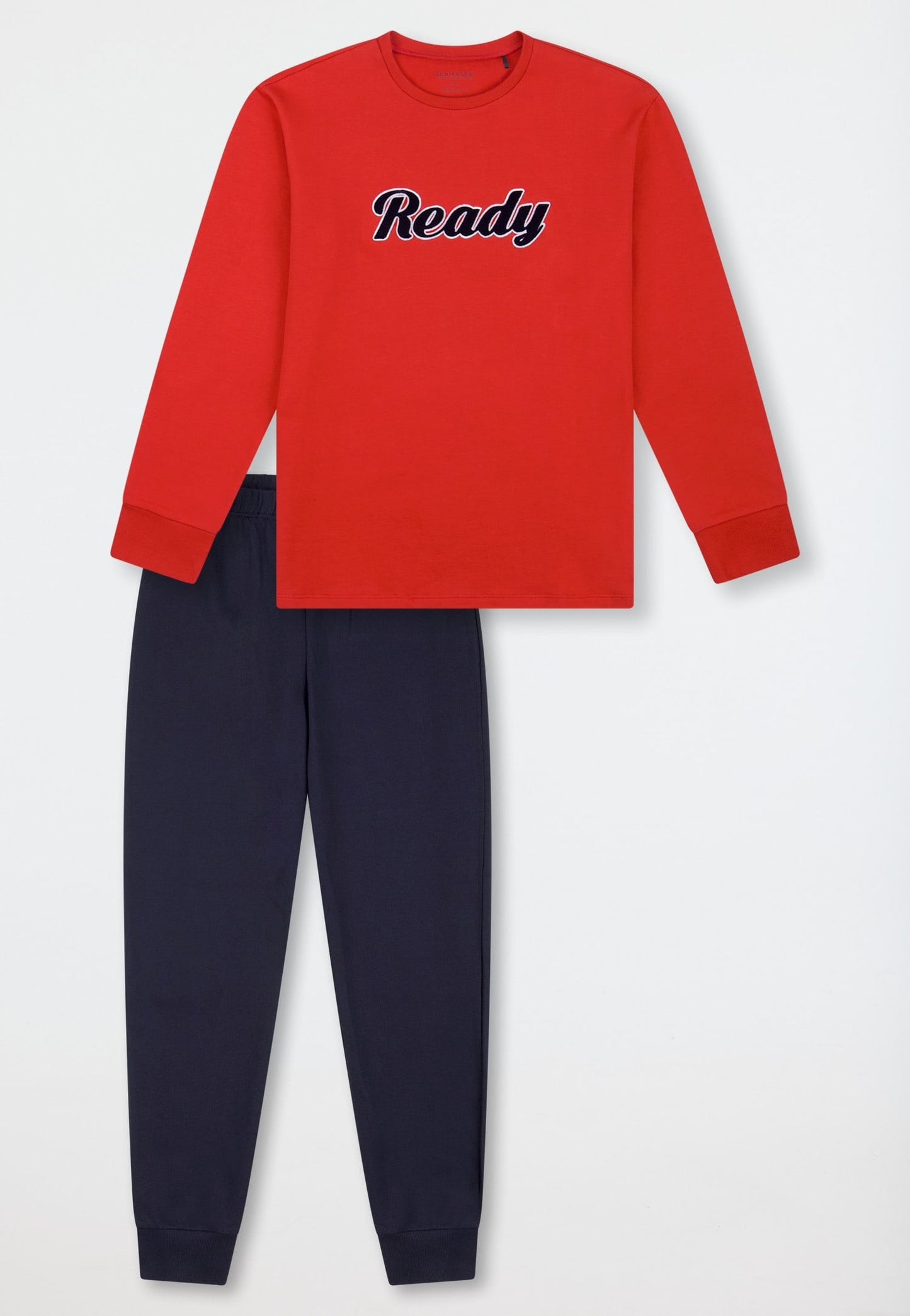 Schiesser Pyjamas long sweatware cuffs red - Teens Nightwear
