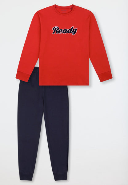Schiesser Pyjamas long sweatware cuffs red - Teens Nightwear