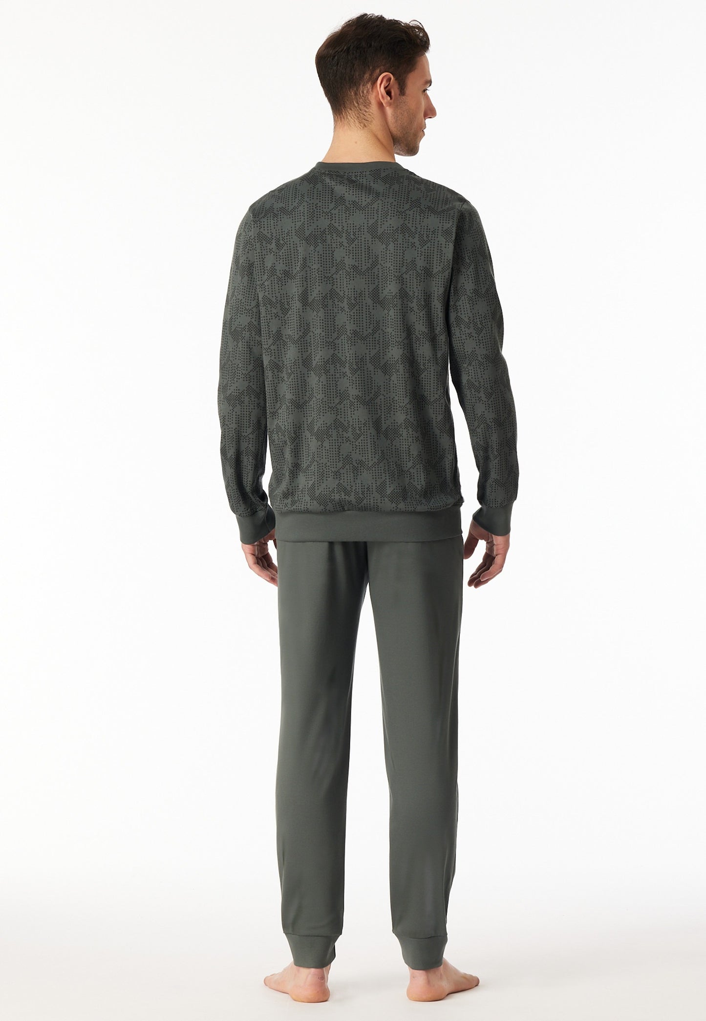 Schiesser Pyjamas long Interlock cuffs dark green patterned - Fine Interlock