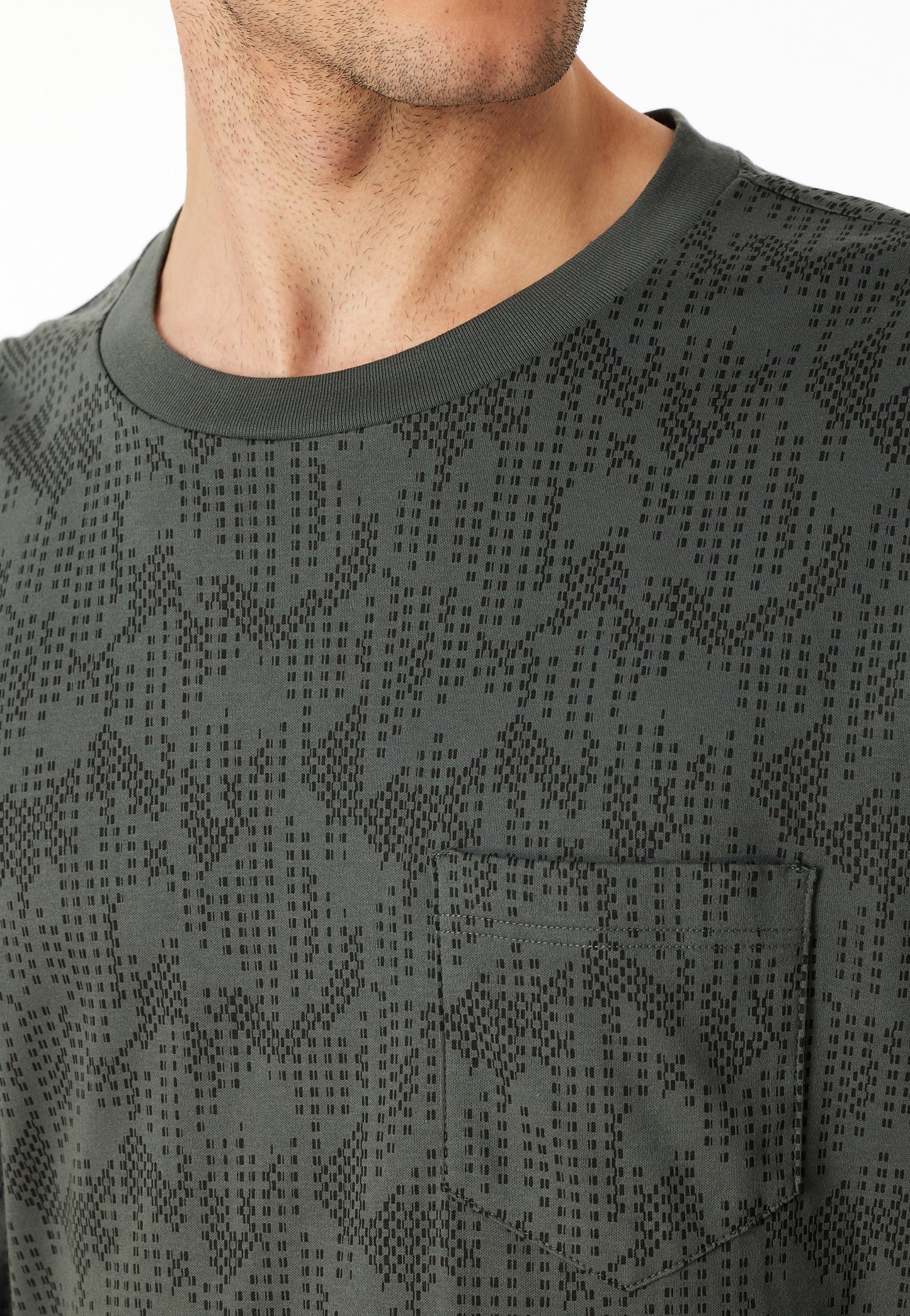 Schiesser Pyjamas long Interlock cuffs dark green patterned - Fine Interlock