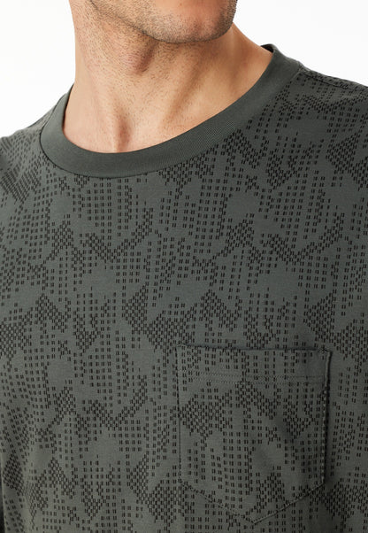 Schiesser Pyjamas long Interlock cuffs dark green patterned - Fine Interlock