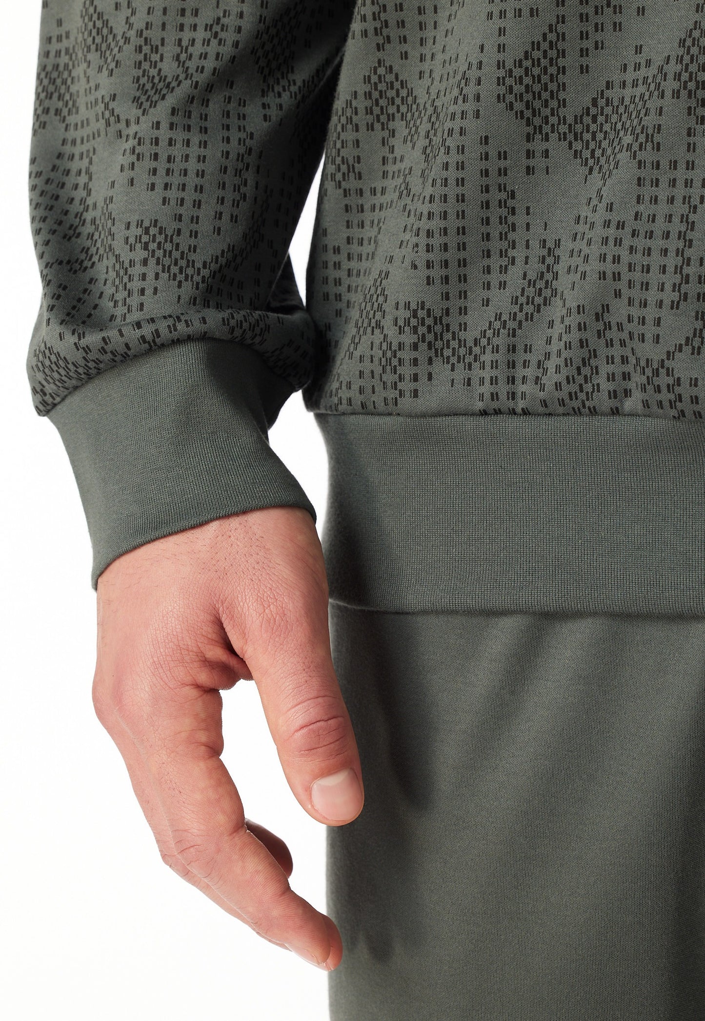 Schiesser Pyjamas long Interlock cuffs dark green patterned - Fine Interlock
