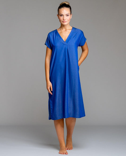 Egatex Shot sleeve long dress - Denim