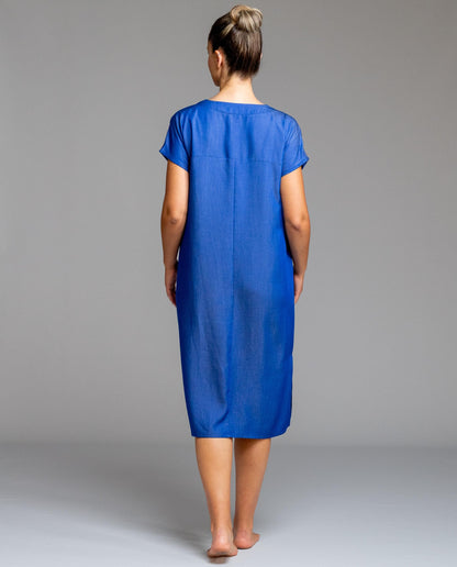 Egatex Shot sleeve long dress - Denim