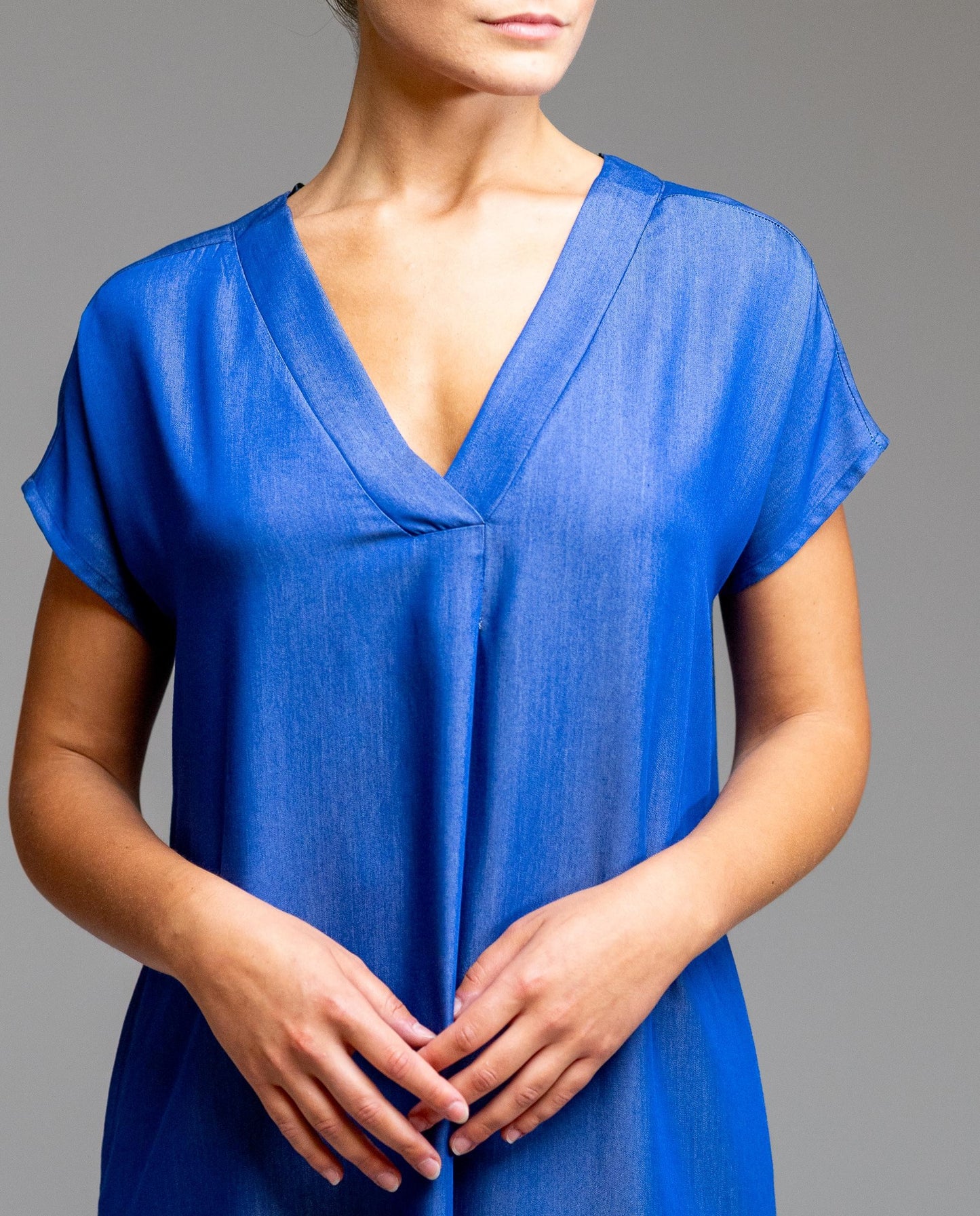 Egatex Shot sleeve long dress - Denim