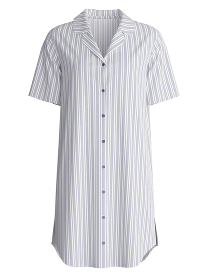 Calida Striped Dreams Short-sleeved nightdress with buttons, length 95 cm
