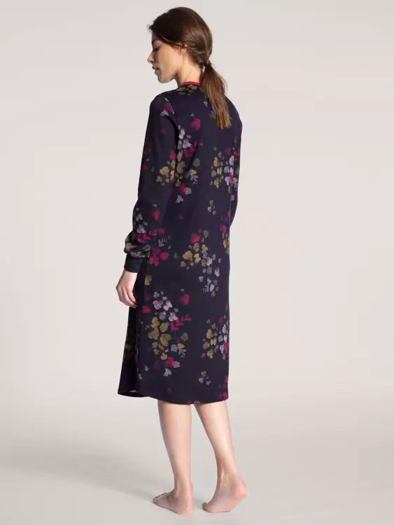 CALIDA MIDNIGHT FLOWERS warm long sleeve nightgown, 110cm long