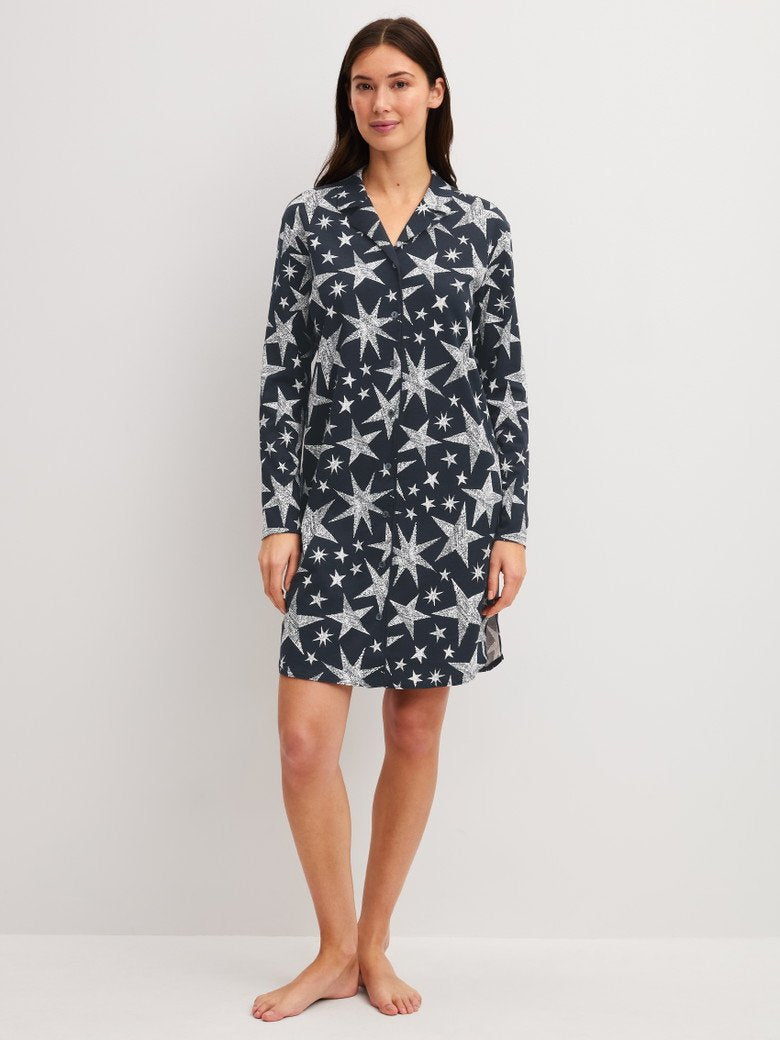 Camicia da notte Calida a maniche lunghe con bottoni – lunghezza 95 cm Serie Winter Dreams