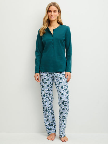 Calida Langer Pyjama Serie Midnight Flowers