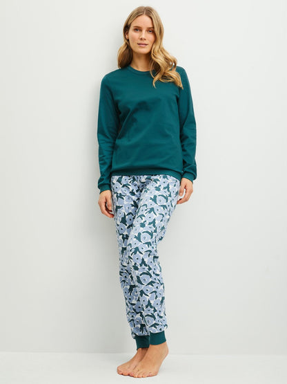 Calida Pyjama mit Bündchen Serie Midnight Flowers