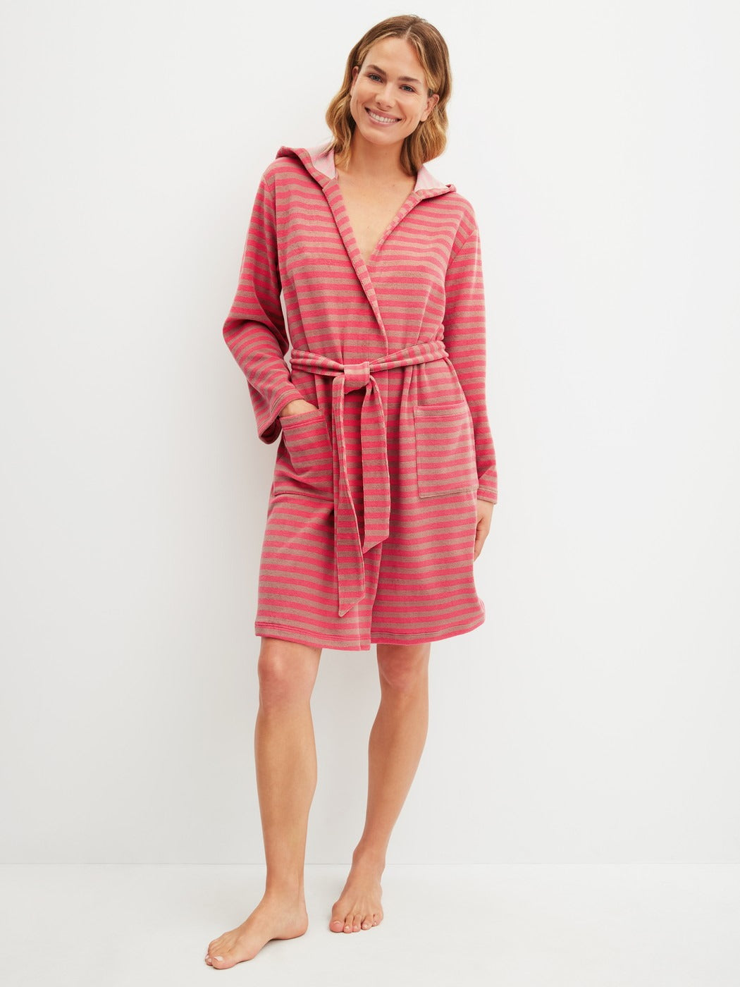 Calida Lounge Stripe Bathrobe, length 100 cm