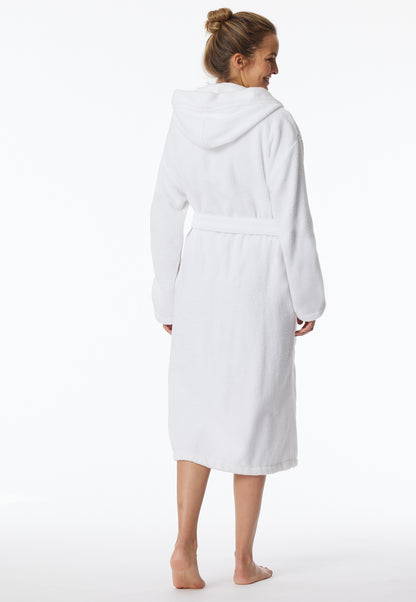 128545-100 Schiesser Bathrobe with hood, 120 cm, white - Essentials