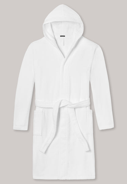 128545-100 Schiesser Bathrobe with hood, 120 cm, white - Essentials