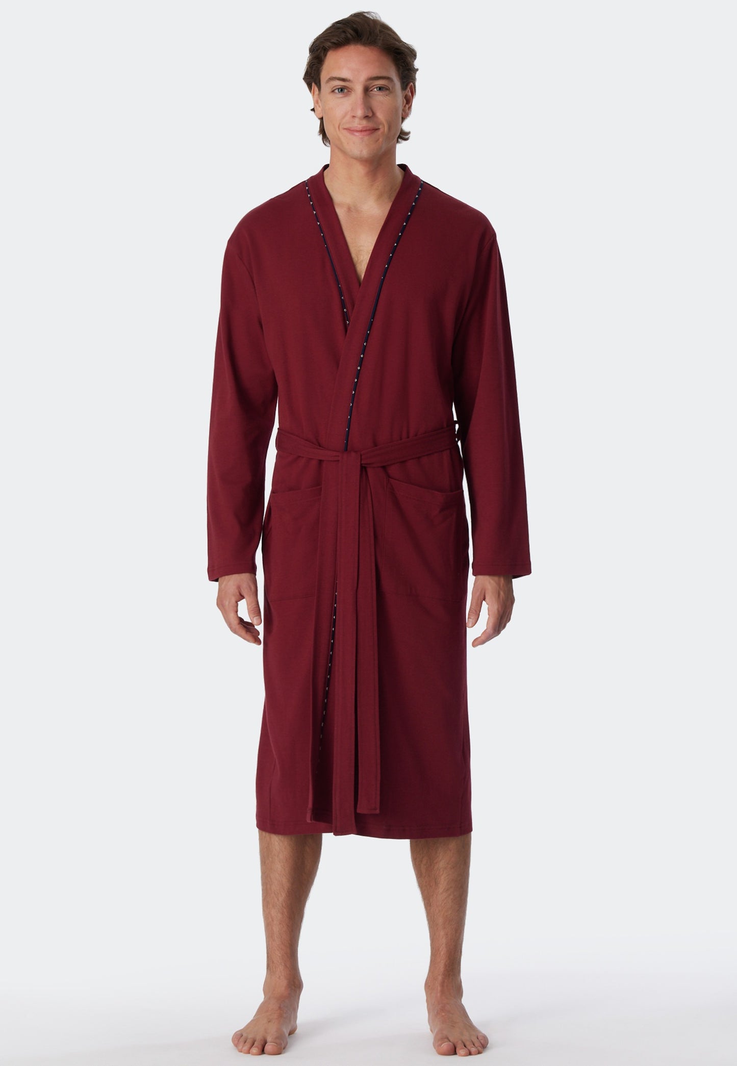 178407-502 Schiesser Bathrobe fine interlock burgundy - Essentials