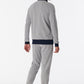 Hausanzug lang Interlock Stehkragen Zipper Bündchen grau-meliert - Warming Nightwear