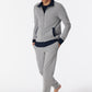 Hausanzug lang Interlock Stehkragen Zipper Bündchen grau-meliert - Warming Nightwear