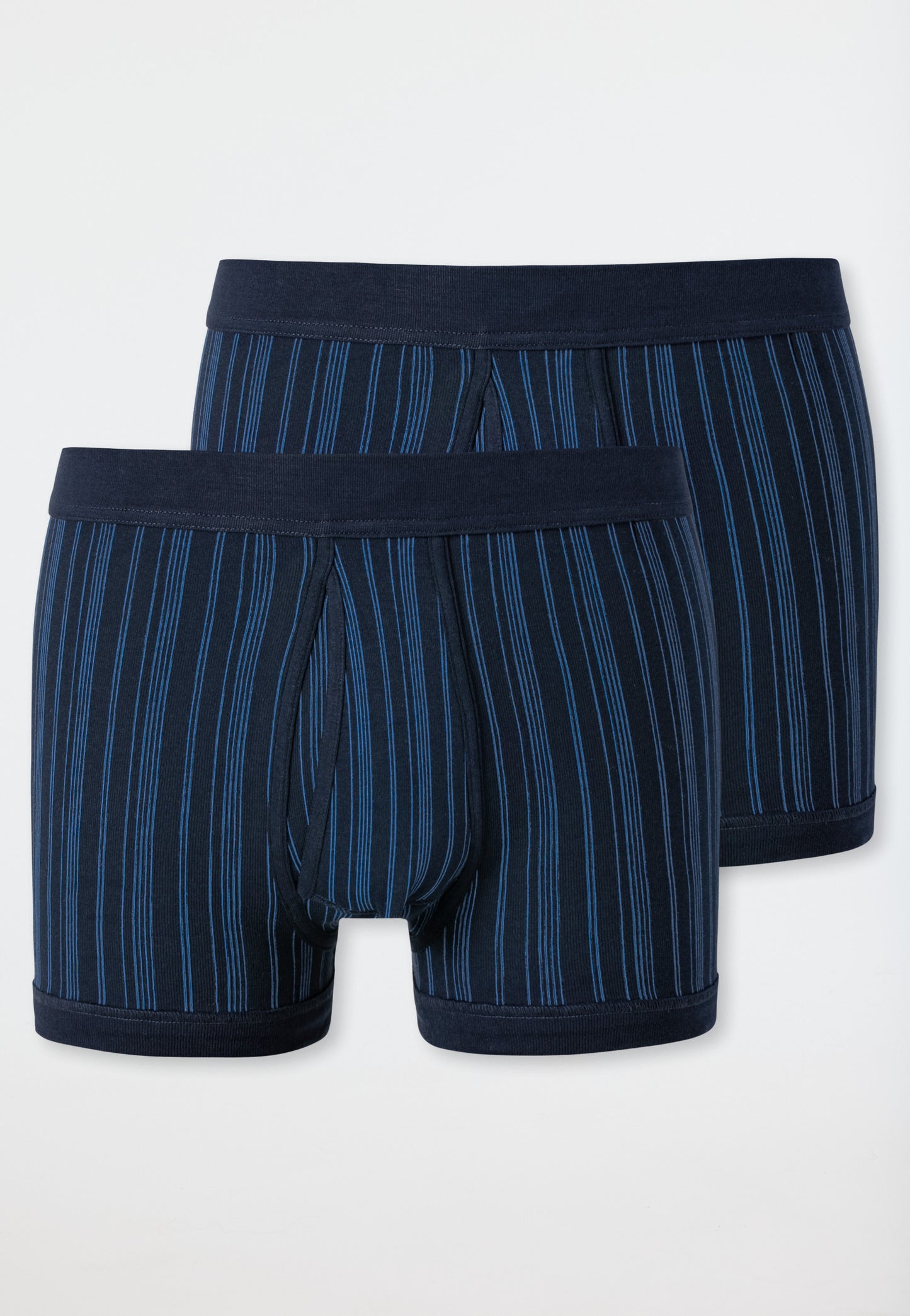 172695-803 Schiesser Boxer briefs fine rib double pack with fly-front dark blue striped - Original Classics