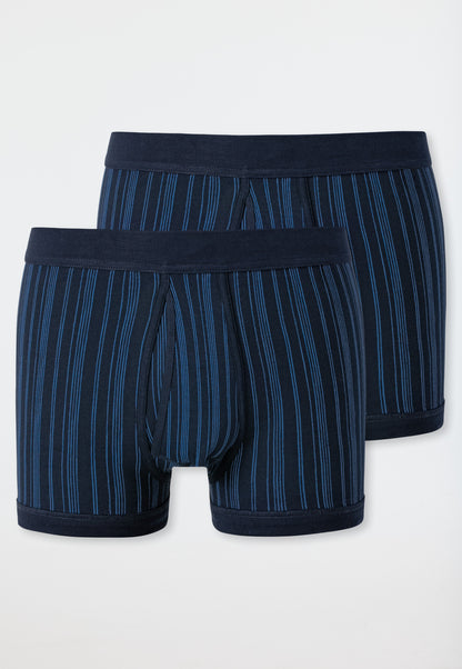 172695-803 Schiesser Boxer briefs fine rib double pack with fly-front dark blue striped - Original Classics