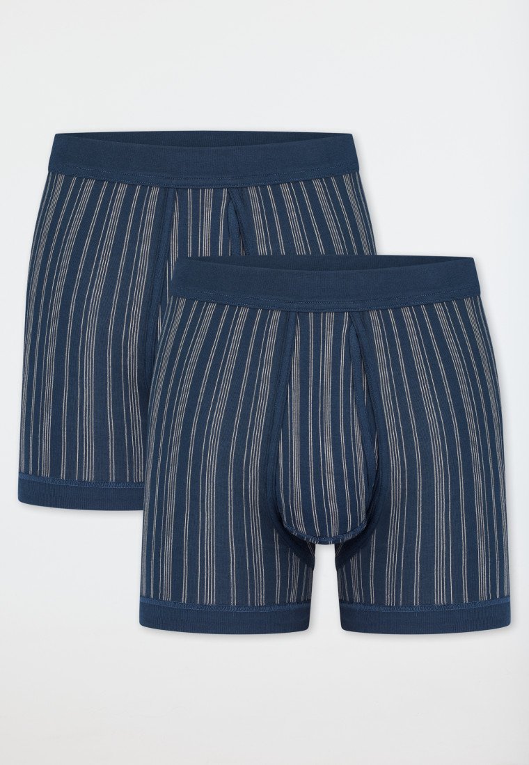 172695-803 Schiesser Boxer costina fine doppio pacco con apertura davanti blu scuro a righe - Original Classics