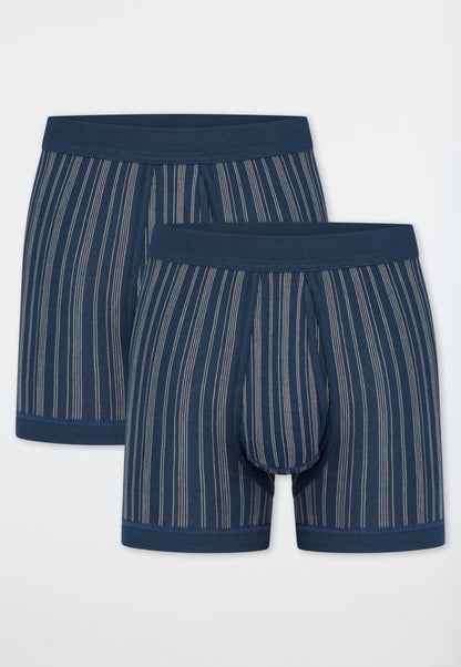 172695-803 Schiesser Boxer costina fine doppio pacco con apertura davanti blu scuro a righe - Original Classics