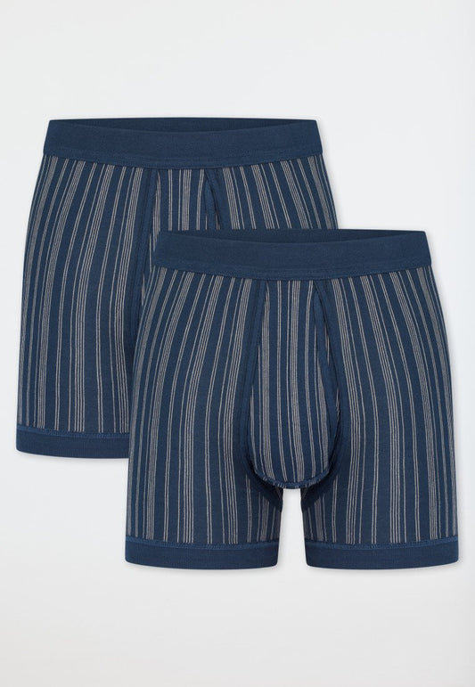 172695-803 Boxers Schiesser côte fine double pack avec braguette bleu foncé rayé - Original Classics