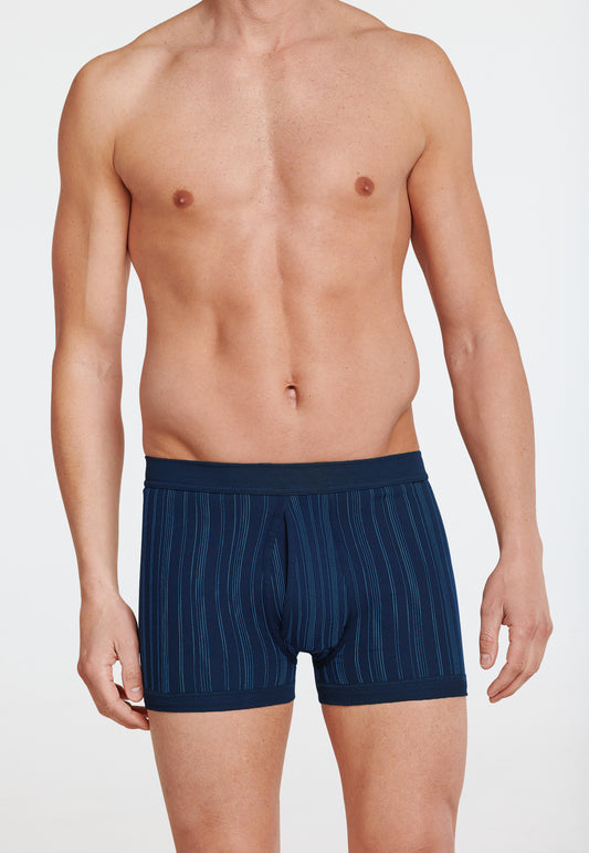 172695-803 Schiesser Boxer briefs fine rib double pack with fly-front dark blue striped - Original Classics