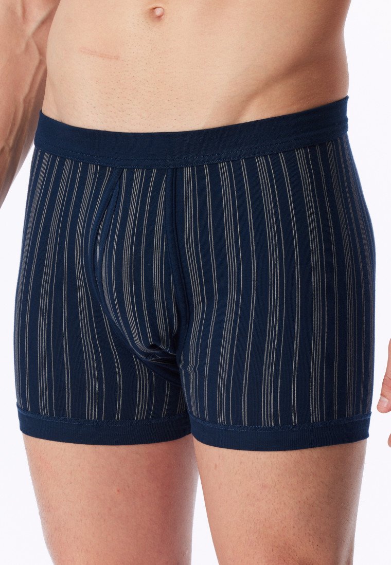 172695-803 Schiesser Boxer costina fine doppio pacco con apertura davanti blu scuro a righe - Original Classics